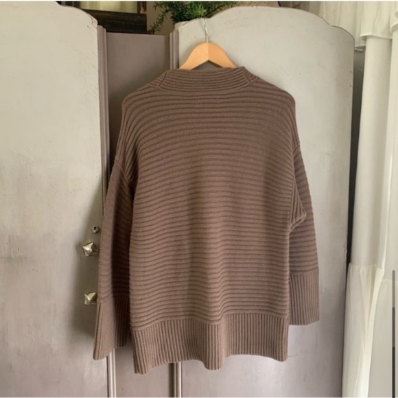 LOFT Wool Blend Ribbed Mock Neck Brown Sweater - Picture 7 of 8